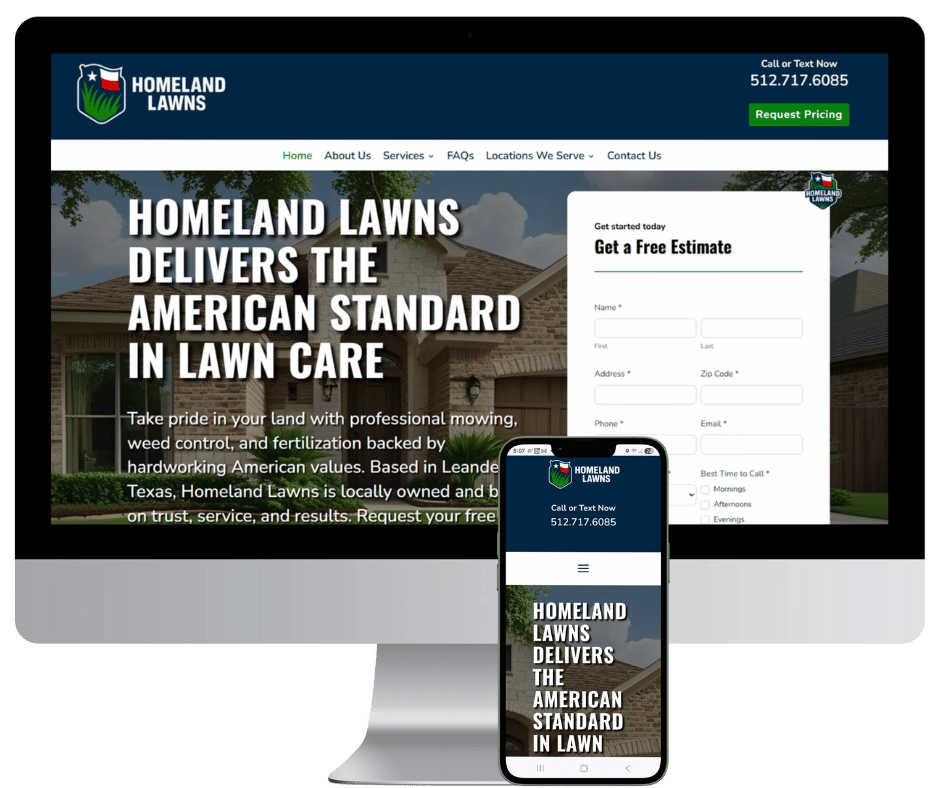 Website for Leander, Texas owned Lawn Care company